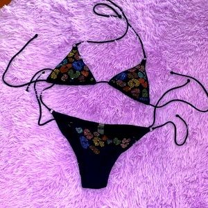 Vintage Victoria’s Secret Bedazzled Black String Bikini, Pristine Condition!